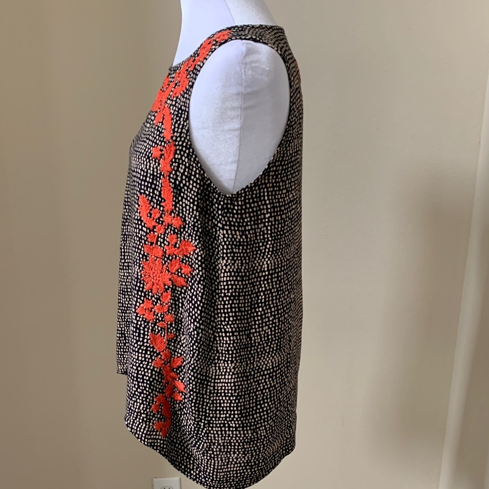 THML Sleeveless Black Blouse with Orange Embroidered Flowers & Cream Dots - Picture 5 of 15